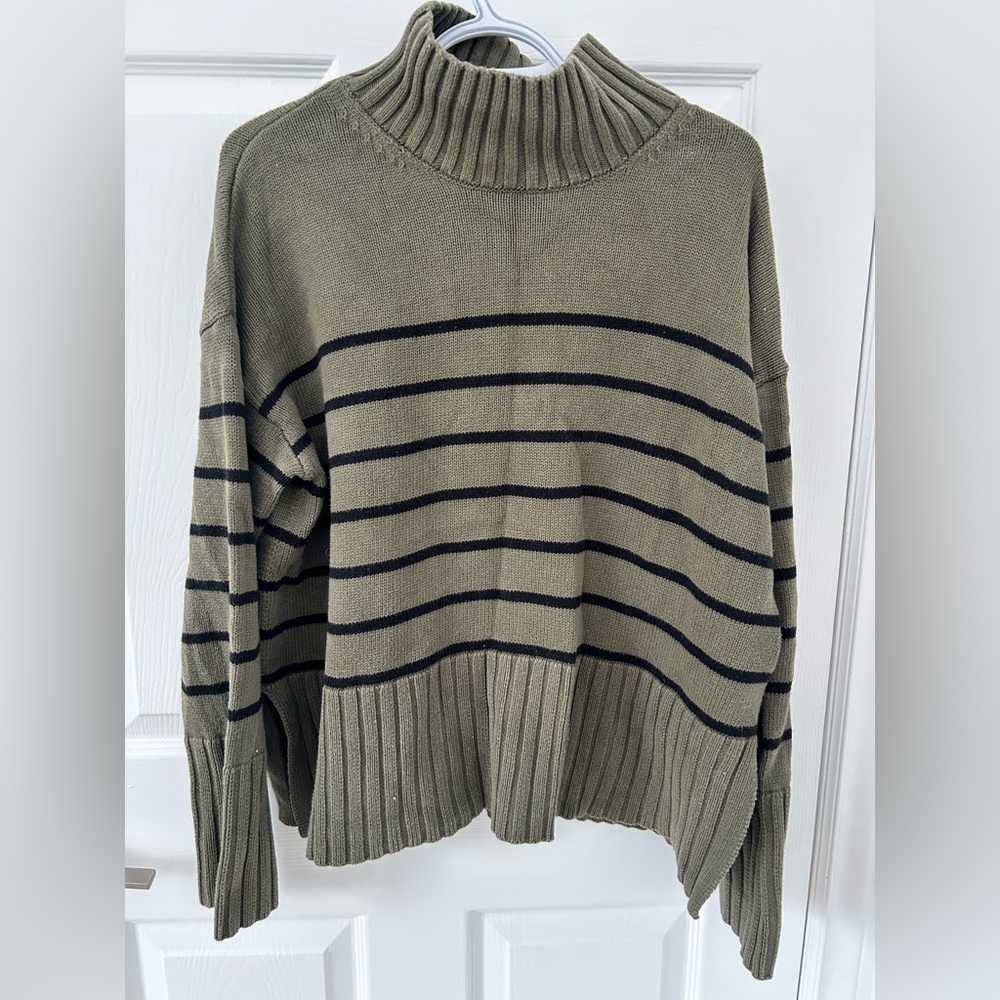 GAP Olive and Black Striped Turtleneck Sweater